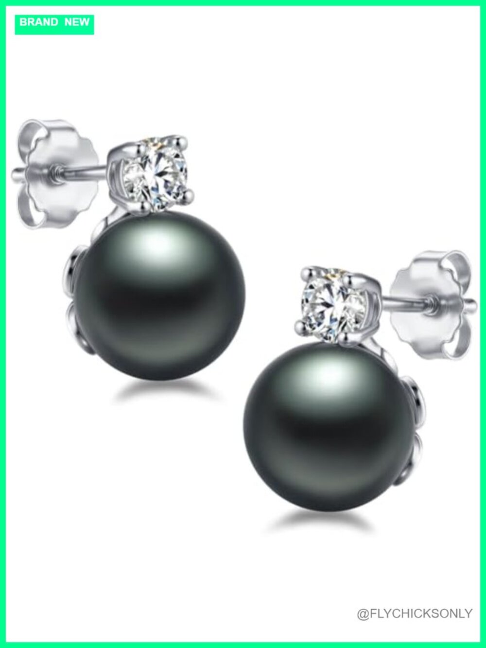10mm Tahitian Pearl Stud Earrings with Moissanite in 925 Sterling Silver